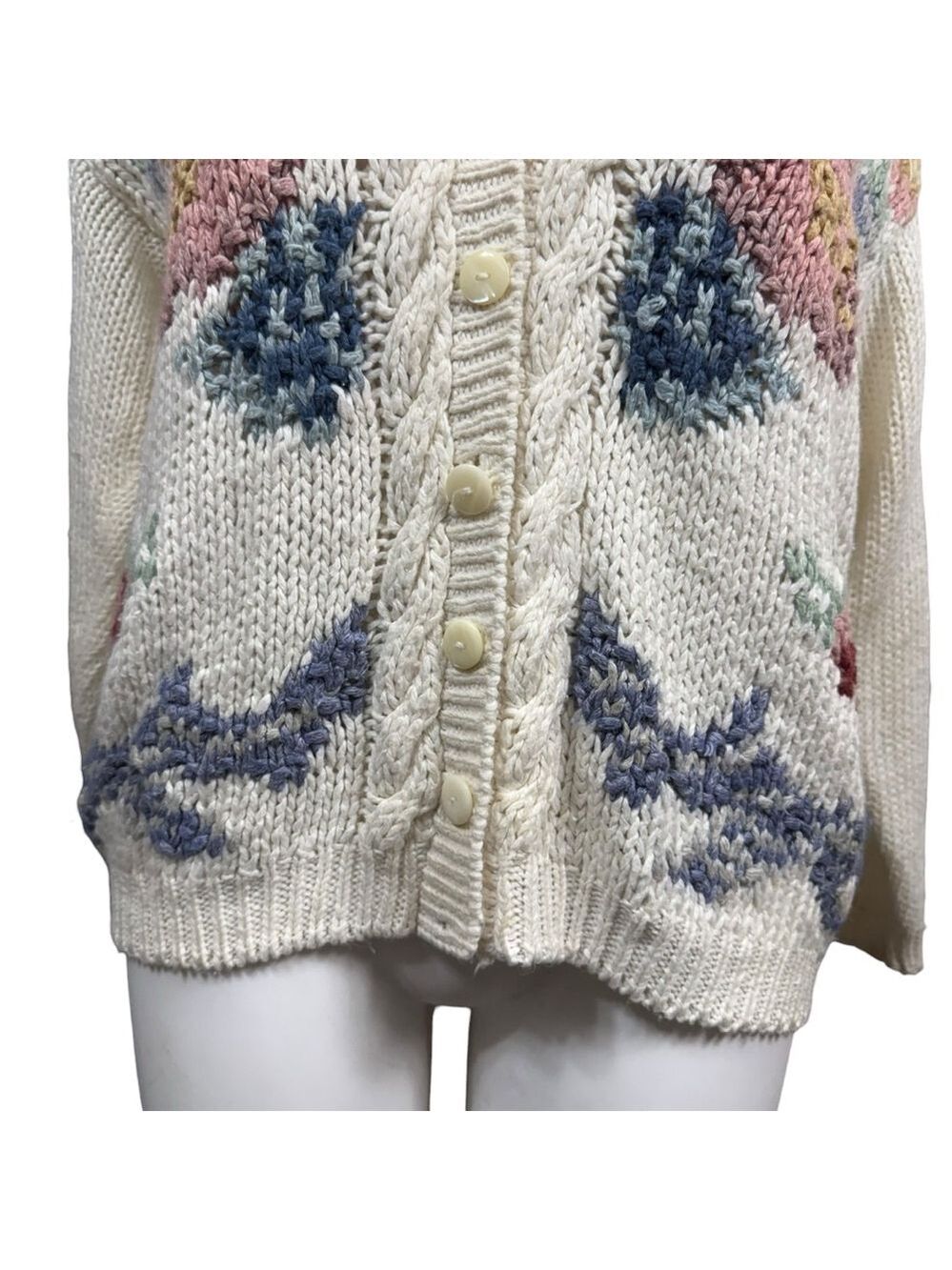 Vintage Needles & Yarn Floral Knit Cardigan Sweater Size Medium - Picture 3 of 9